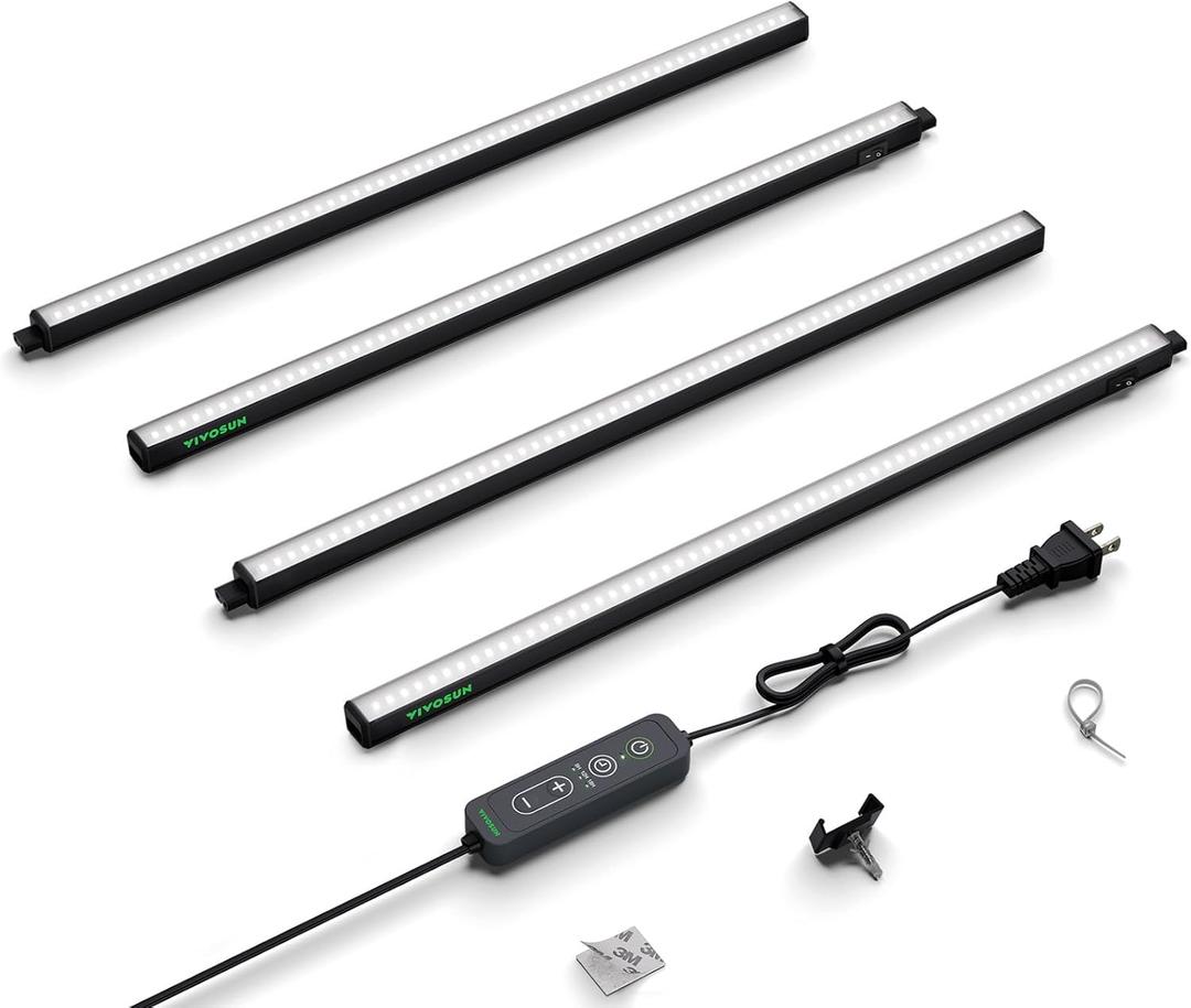 VIVOSUN T5 Grow Lights for Indoor Plants, 5000K Full Spectrum 60W (4 x 15W), 2FT LED Plant Light Strip with Timer & Dimming Controller for Seed Starting, Hydroponics, SGS Compatible, Linkable, 4-Pack (Black)