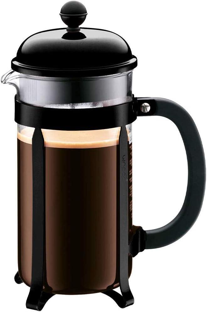 Bodum 34oz Chambord French Press Coffee Maker, High-Heat Borosilicate Glass, Stainless Steel, Black  Made in Portugal