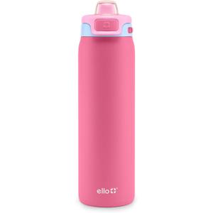 Ello Pop & Fill 22oz Stainless Steel Water Bottle with Quick Fill Technology, Double Walled and Vacuum Insulated Metal, Leak Proof Locking Lid, Sip and Chug, Reusable, BPA Free, Cherry Breeze