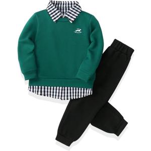 KIDLAGA Toddler Boy Clothes Long Sleeve Sweatshirt Tops and Pants Boys 2-Piece Kids Winter Outfits, 5-6Y