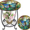 Cinnvoice Outdoor Side Table Round Small Mosaic Patio Accent Indoor End Plant Coffee Tea Table for Yard Patio Porch Garden Living Room, Bedroom(Butterfly Style,18 Inch)