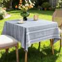 NEWISHER Rustic Farmhouse Embroidered Square Tablecloth Jacquard Striped Table Cloth Linen Texture Washable Dining Table Cover Kitchen Dining Home Decoration Blue and Grey 52x52 inch