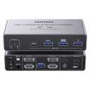 USB C KVM Switch 2 Monitors for 1 Laptop 1 Desktop, 4K@60Hz Dual Monitors HDMI DP KVM Switch for 4 USB 3.0 Ports,Docking Station KVM Switches, PD Charging,with Wired Remote Control and USB Cable