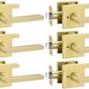 Goldenwarm Gold Door Handles Interior, Zinc Alloy Heavy Duty Brushed Gold Interior Door Handles for Bedroom Bathroom, Modern Square Privacy Door Levers (3 Pack)