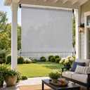Aoodor Cordless Solar Roller Shade, 5'W x 8'H, Grey | 5% Openness Fabric, Sun Shade for Outdoor Gazebo Pergola Porch Use, 95% UV Protection Blinds, Gray, 60"W x 96"H