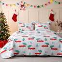 JSD Kids Christmas Quilt Set Twin Size, Red Cars Christmas Bedspreads Coverlet 2 Piece, Soft Microfiber Holiday Quilted Blanket Beddings