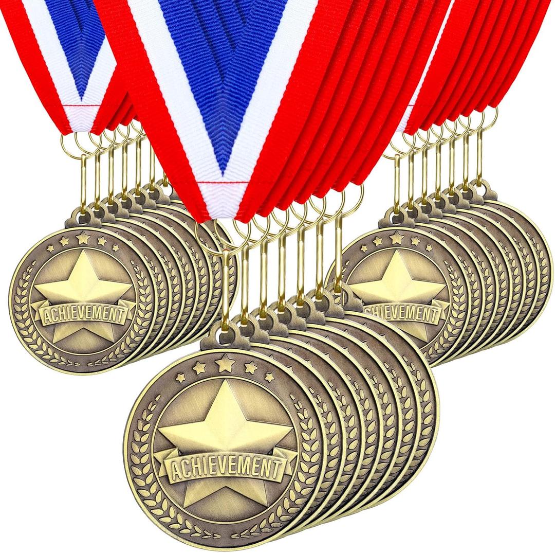 Quelay 100 Pcs 2'' Award Medals Bulk Gold Winner Medals with Neck Ribbons Metal Trophy Award Prize Gift for Tournaments, Competitions, Party, Kids and Adults