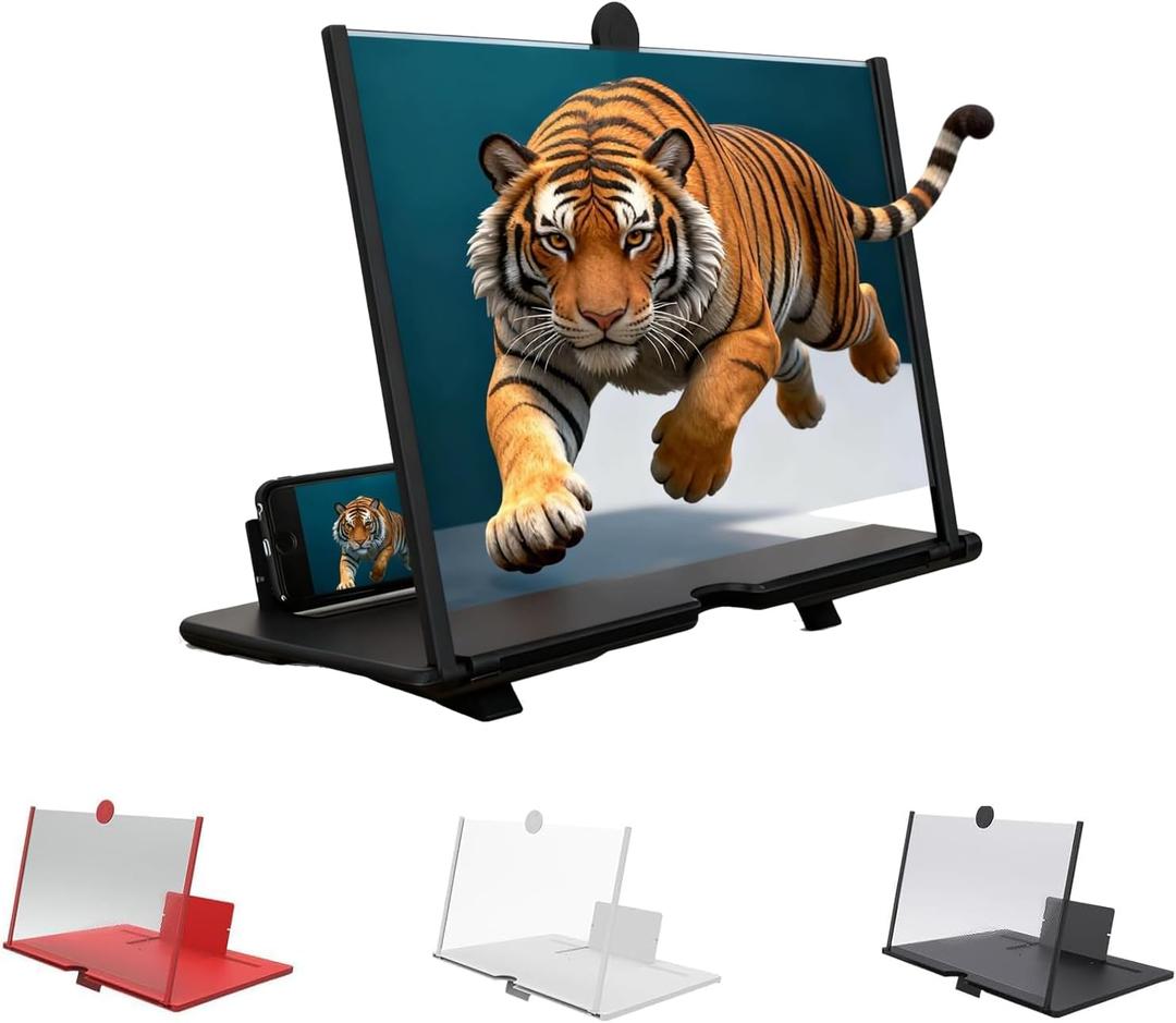 Screen Magnifier Version, 2026 New 3D HD Screen Magnifier for Cell Phone with Foldable Stand, Display Magnifier for Videos, Movies, Gaming, Travel and Home Use (Black, 10'')