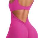 YEOREO One Piece Workout Jumpsuits for Women Backless Tummy Control Sleeveless Jumpsuits Lizvette V Back Scrunch Yoga Romper (Large, Rose Red)