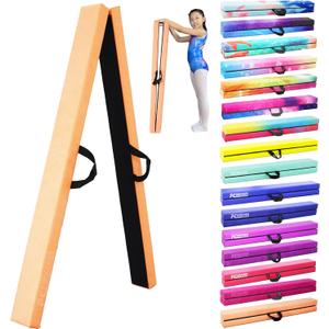8FT Folding Balance Beam -Gymnastics Floor Beam -Gymnastics Equipment for Kids,Wood core- Anti-Slip Bottom and Carrying Bag for Home (Bright Orange)