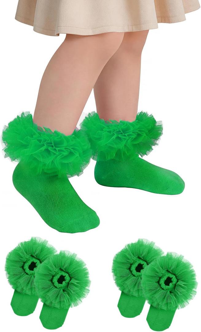 Century Star Toddler Girls Ruffle Socks - 2 Pairs Frilly Lace Flower Girl Socks for Dance Pageant