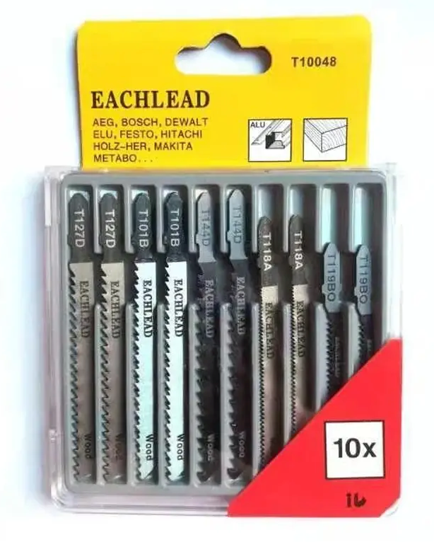 Jigsaw Blades Set with Case 10 Piece T-Shank Assorted Professional Saw Blades for Wood Plastic Metal Cutting