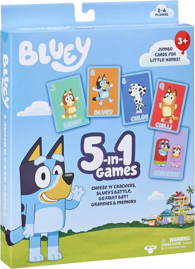 Bluey 5-in-1 Card Game Set, Jumbo-Sized 53-Deck Toddler Game, Multi-Color Interactive Play Card Games for Kids of Ages 3+