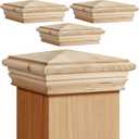 Geetery 4 Pcs 4 x 4 Wood Newel Post Cap Fence Post Cap for Fence Topper Top Resistant Decking Caps for Outdoor Fences, Mailboxes and Decks (Cedar Wood)