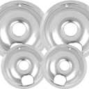 4 Pack Chrome Drip Pans, Compatible with Whirpool Kenmore Frigirate Stove Top Drip Bowls. Include 2 Pcs 6'' Range Replacement Drip Pans and 2 Pcs 8 '' Cooktop Drip Pans (Frigidaire, Silver)