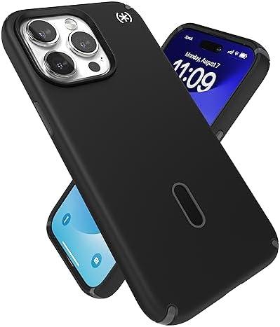 Speck iPhone 15 Pro Max Case - ClickLock No-Slip Interlock, Built for MagSafe, Drop Protection - Scratch Resistant, Soft Touch, 6.7 Inch Phone Case - Presidio2 Pro Black/Slate Grey/White