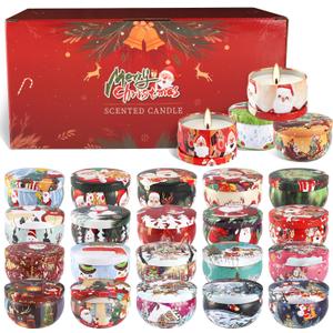 24 Packs Christmas Scented Candles Gift- Aromatherapy Candle-2.5oz Soy Wax-Long Lasting Burn time, Advent,Christmas Thanksgiving Gifts, Home Decor. (Red)