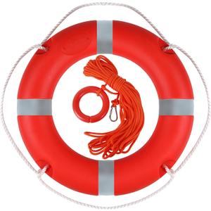 Calvana 28 Inch Life Ring Buoy with Grab Rope, Marine Throw Ring Lifebuoy for Boat Dock Pool Waterfront Safety, Closed-Cell Polyurethane Foam Core, High-Strength Polyethylene Shell, Red
