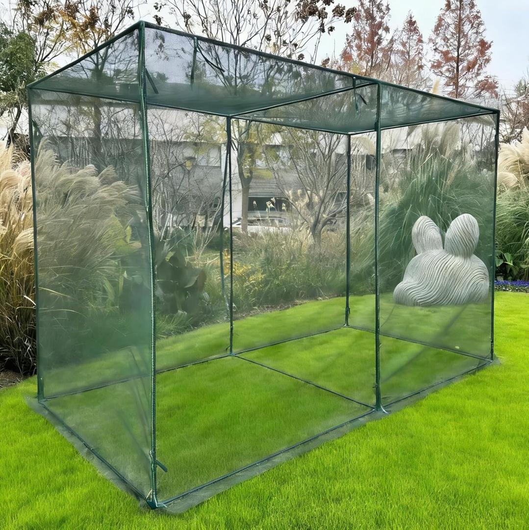 Ezlaino Crop Cages for Garden 10' L x 5' W x 6.5' H, Crop Cage Plant Protection Tent, Durable Two-Strand Woven PE Net with Zippered Door, Powder-Coated Steel Pipe, Crop Cages for Raised Garden Bed
