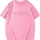 WDIRARA Men's Letter Graphic T Shirts Crew Neck Short Sleeve Tee Summer Top (Pink, XL)