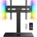 Perlegear Universal Swivel TV Stand with LED Lights for 3270 inch TVs, Height Adjustable Table Top TV Stand with Tilt, Tempered Glass Base, Holds up to 88 lbs, Max VESA 400x400mm, PGTVS32B