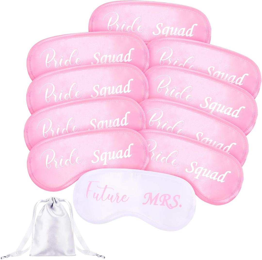 Sintege 15 Pieces Bride Masks and Bridesmaids Sleep Mask Bridesmaid Proposal Present Bridal Party Favor Bachelorette Party Favors with White Storage Bag Bachelorette Present