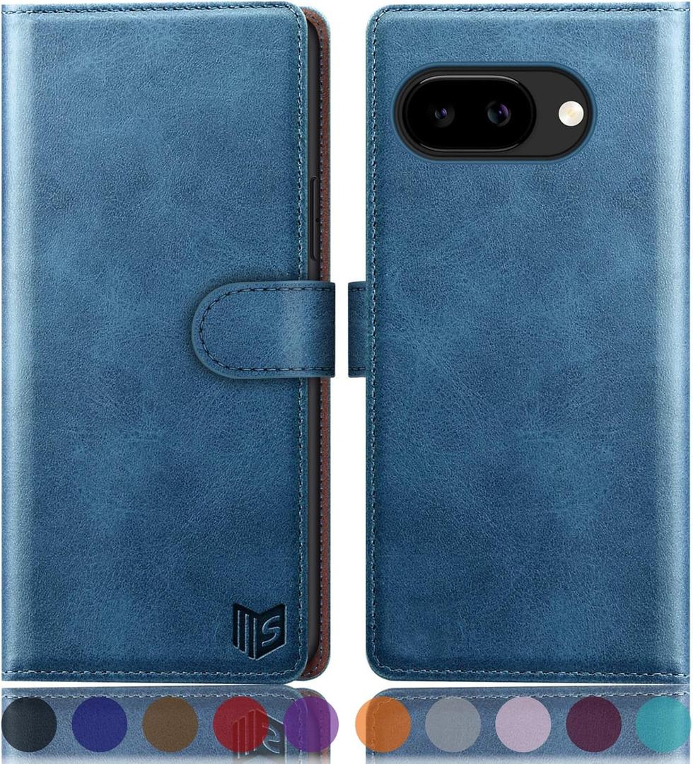 SUANPOT Compatible with Google Pixel 9A Wallet case with RFID Blocking Credit Card Holder,Flip Book PU Leather Protective Cover Women Men for Pixel 9A Phone case Sky Blue