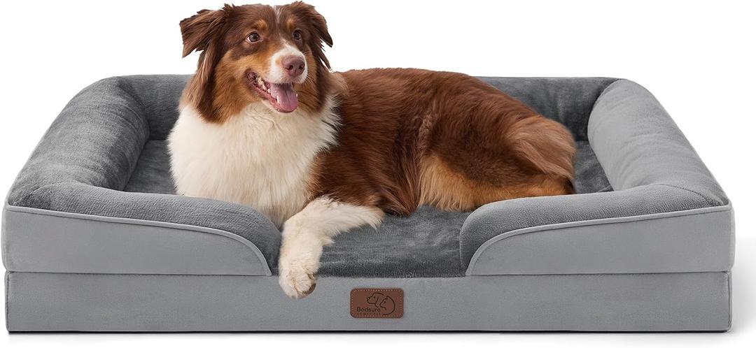 Bedsure Orthopedic Dog Beds Large Sized Dog Washable Original Design | 35" Dog Couch Sofa Waterproof, Comfy Bolster Sides, Removable Cover, Nonslip Bottom, Pet Bed for Cats, Senior Dogs, Grey, 35"l X 25"w X 6.5"th