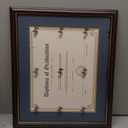 Graduation Mall 11x14 Diploma Frame with Navy over Gold Mat or Display 15x18 Certificate without Mat, Solid Wood & Tempered Glass, Cherry Finish with Gold Trim
