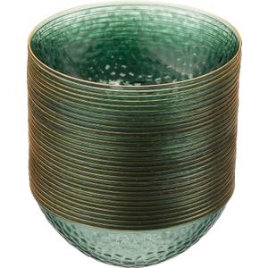 PLASTICPRO 30 Pack 12 Ounce Hammered Plastic Bowls Translucent Green with Gold Rim Heavyweight Disposable Plastic Soup Bowls Elegant Translucent Hammered Gold Rim Platsic Party Dishes
