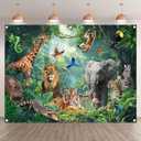 Fabric 8x6ft Jungle Forest Animals Photography Backdrop Tropical Rainforest Safari Background Wild Party Decorations Kids Event Photo Banner Props