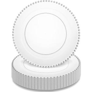 Beaded Collection Clear & Silver Plastic Plates - 10.5" (Pack of 10), Elegant Design Tableware, Perfect for Chic Special Occasions & Gatherings