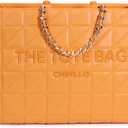 Chinllo Tote Bag for Women Top Handle Satchel Purse and Handbags with Shoulder Strap (Medium 14 IN, Orange-2-quilted)