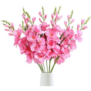 IPOPU Pink Gladiolus Artificial Flowers 30.3 in Long Stem 10 PCS Faux Silk Gladiolus Flowers for Home Wedding Office Decoration(Pink)