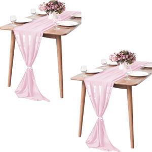 2 Pack 10Ft Blushing Pink Chiffon Table Runner Sheer 29x120 Inch for Romantic Wedding Decor Bridal & Baby Shower Birthday Rustic Party Decoration