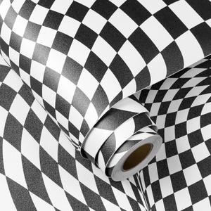 FunStick 17.5"x354" Black and White Peel and Stick Wallpaper Modern Checkered Wallpaper Self Adhesive Vinyl Contact Paper Peel and Stick White Black Wall Paper for Room Walls Cabinets Drawers Shelves (354" x 17.5", Black/White)