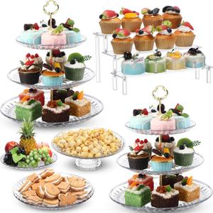 6 Pcs Acrylic Cake Stands Set Include Display Risers Cupcake Tower and Clear Round Dessert Trays Cake Table Holder for Wedding Baby Shower Decoration (Vivid Style)