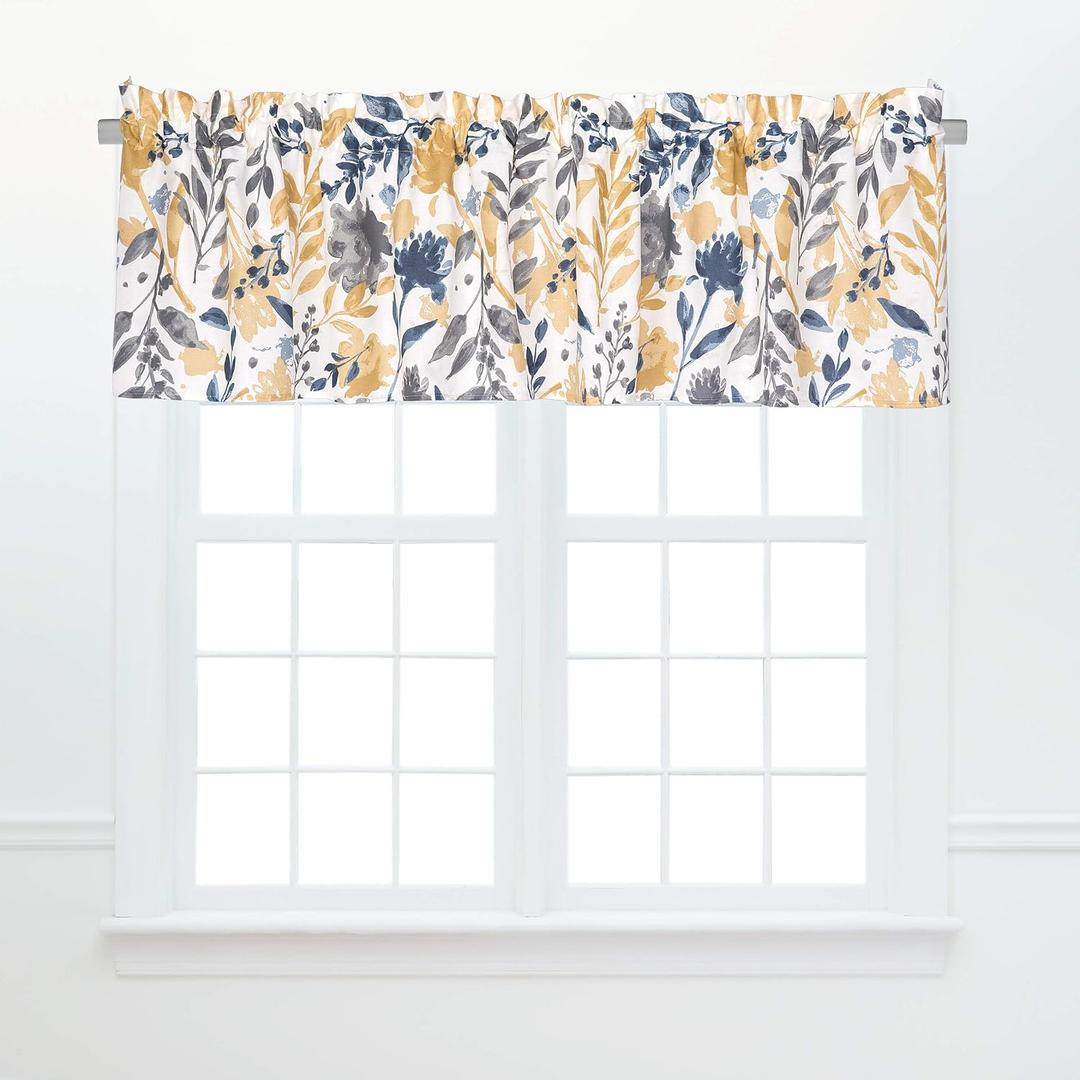 C&F Home Watercolor Natural Flowers & Leaves 100% Cotton Single Window Treatment Curtain Valance 16" x 72" All Seasons Versatile Spring Springtime Farmhouse Bedroom Guestroom Kitchen Living Room