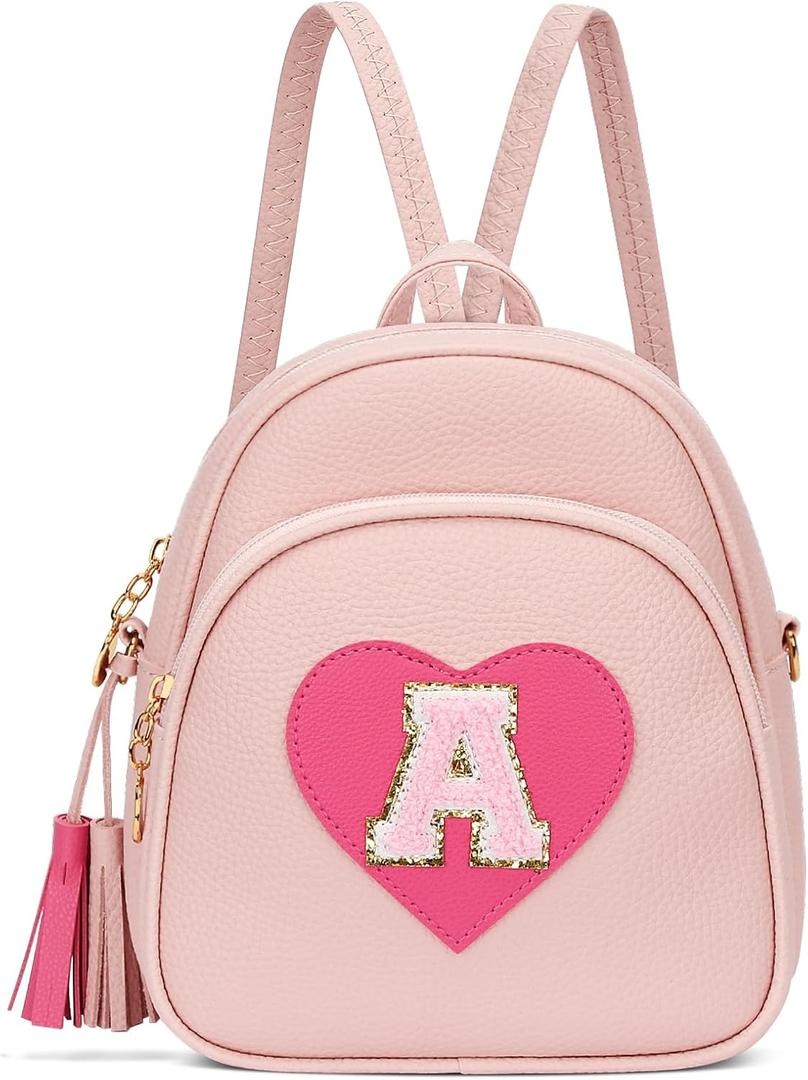 Easter Gifts for Kids Gifts for Girls Little Girl Initial Mini Heart Backpack Purse Crossbody Bag with TasselPink-A