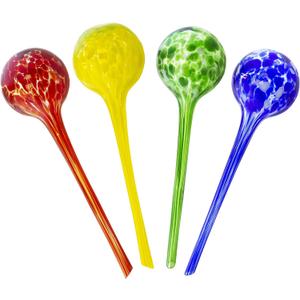 Maxam Wyndham House, 4 Piece Watering Globe Set, Colorful Hand-Blown Glass Plant Watering System