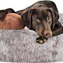 Coohom Oval Calming Donut Cuddler Dog Bed,Shag Faux Fur Cat Bed Washable Round Pillow Pet Bed(30"/36"/43") for Small Medium Dogs (L(30"x24"x8"),Light Brown)