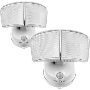 Home Zone Security Motion Sensor Flood Lights - Battery Powered 5000K LED Twin Head Light with No Wiring Required, White (2-Pack) (ES06572G)