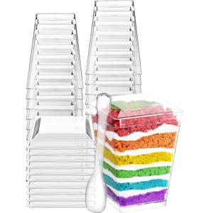 NEEBAKE 110 Sets 5oz Dessert Cups with Lids and Spoon - Parfait Cups with Lids for Appetizer for Party, Plastic Mini Dessert Cups with Spoons Clear with Lid