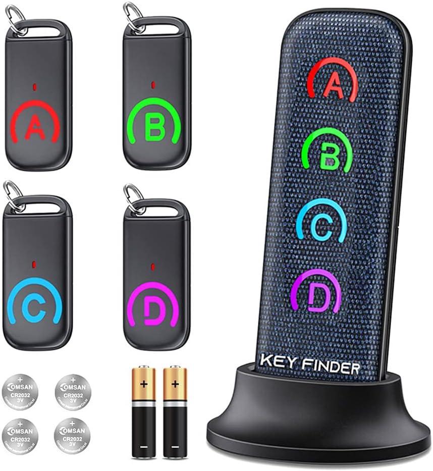 Key Finder Locator: EIRIX New Fabric Wireless Slim RF Key Wallet Finder Item Locator with 80dB Loud Sound and 131ft Working Range, 1 Transmitter + 4 Receivers (blue)