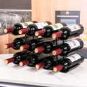 Countertop Wine Rack - 12 Bottle Freestanding Wine Bottle Holder Stand - 3 Tier Wooden Wine Storage Rack - Black Wavy Wine Organizer for Cabinet Pantry Home Kitchen Bar