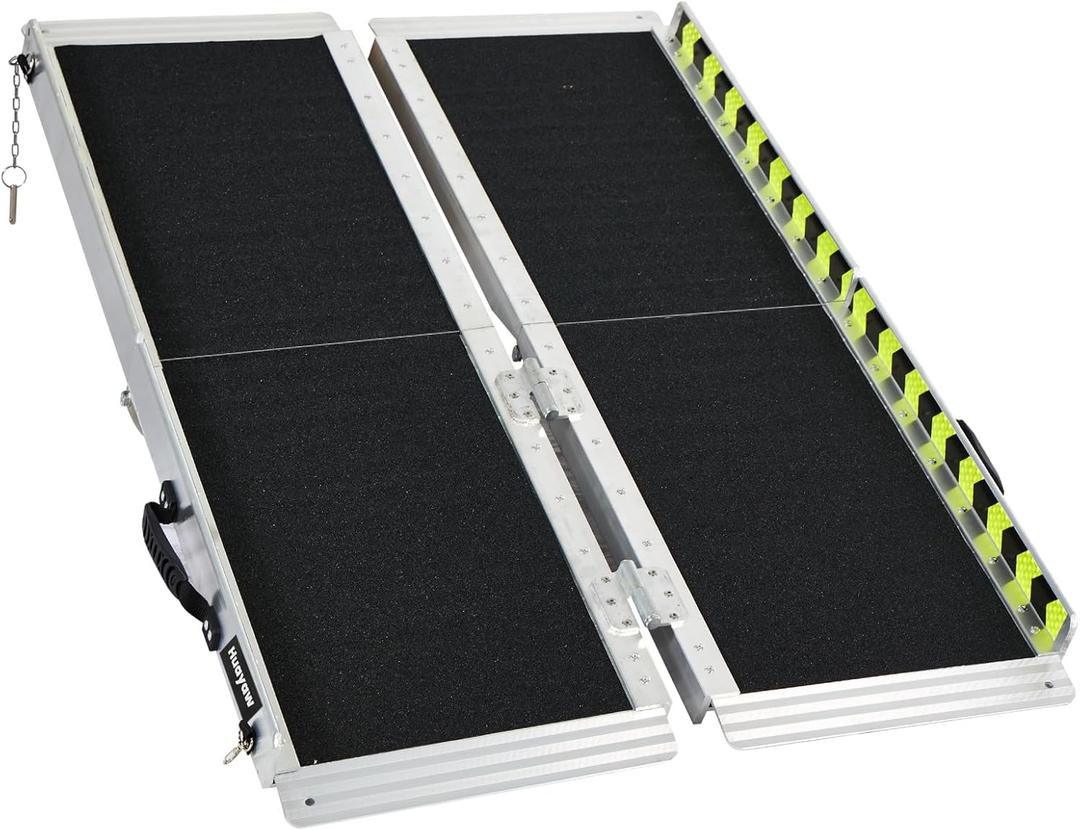 Wheelchair Ramp 4FT, Anti-Slip Aluminum Folding Handicap Portable Ramp, Wheelchair Ramps for Home Steps, Stairs, Doorways, Scooter Ramp (4FT [Using height 4-12 inch])