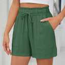 Hody Lovy High Waisted Linen Shorts for Women with Pockets Beach Vacation Resort Wear Casual Summer Lounge (Green, L)