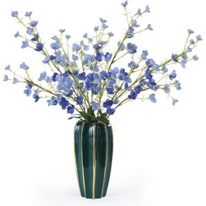 mizii 4Pcs Blue Pear Blossom Artificial Flower 37" Fake Silk Flowers with Stem Faux Flowers Bouquet for Vase Table Centerpieces Arrangements Home Decor Wedding Decorations (Blue)