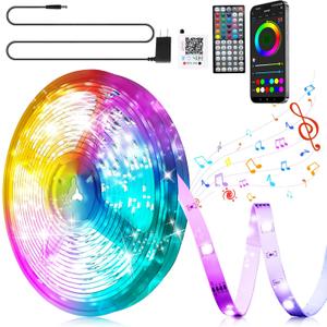 Led Lights for Bedroom 100ft, RGB Music Sync Led Strip Lights, Color Changing Led Light Strip with Remote & App Control, Lights for Gaming, DIY, Party Room Decor (1 Roll)