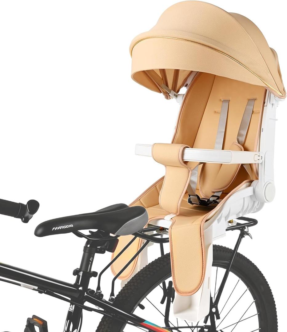 Rear Child Bike Seat Toddlers Rear Mount Bike seat with Sun Canopy Toddler Bicycle Seat with Guardrail Cushioned Backrest Rear Mounted Kids Bike Carrier for Most Adult Bike for Over 1 Years Old